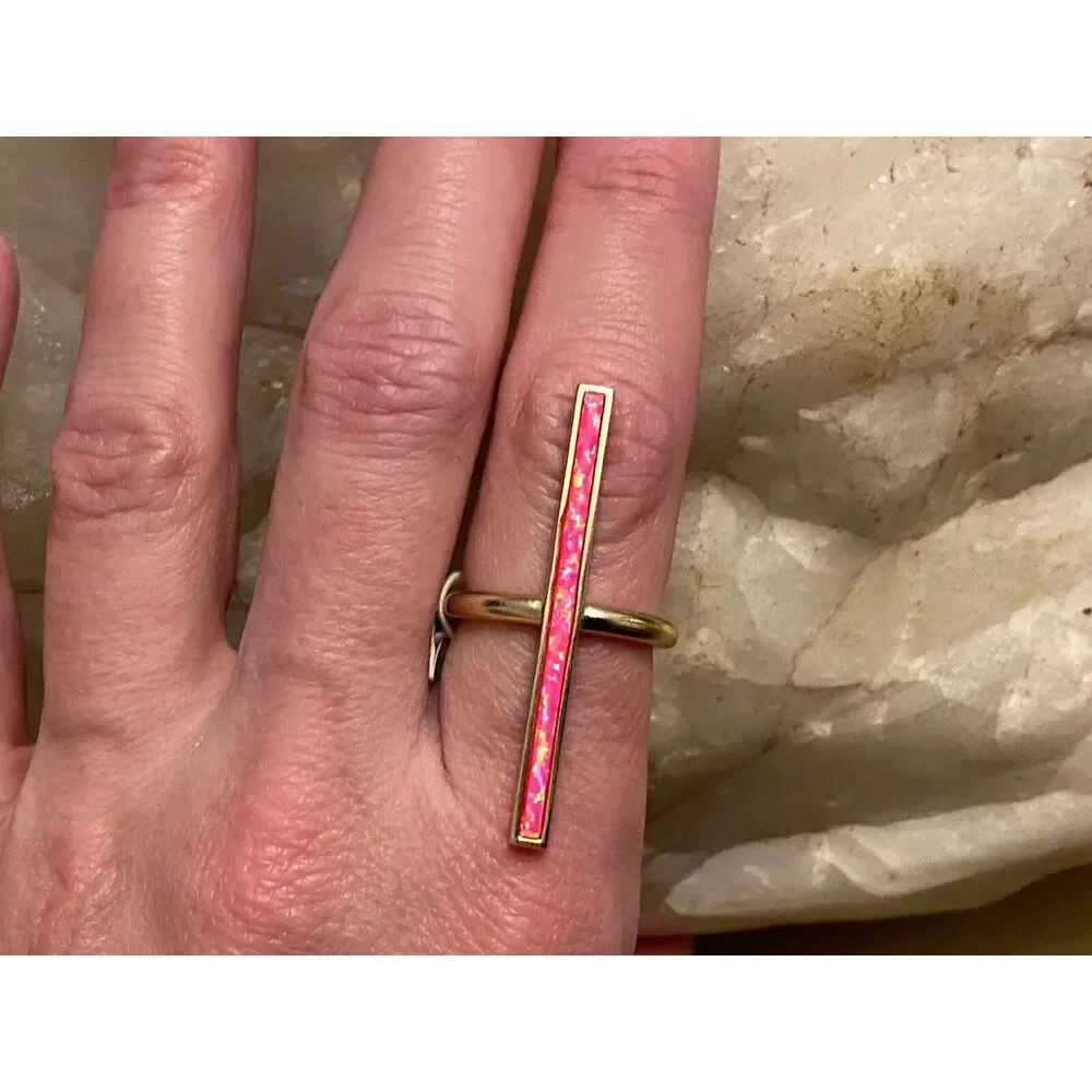 Kendra Scott Reggie Ring Kyocera Opal and Rose Gold size 6